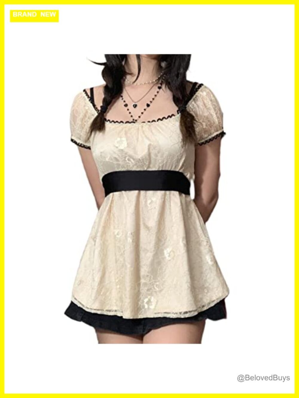 Women Short Sleeve Lace Floral Babydoll Tunic Top Fairy Grunge Coquette Y2K